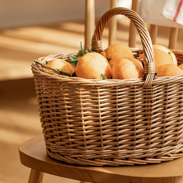 Small Picnic Storage Basket with Handle, Hand-woven Wicker Storage Basket, Willow Weaving Baskets for Vegetable, Natural Fruit Basket, Kitchen Storage Baskets-Art Painting Canvas
