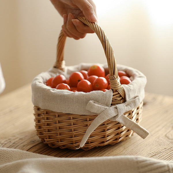 Small Picnic Storage Basket with Handle, Hand-woven Wicker Storage Basket, Willow Weaving Baskets for Vegetable, Natural Fruit Basket, Kitchen Storage Baskets-Art Painting Canvas