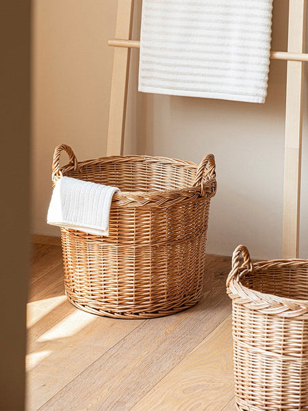 Round Storage Basket for Clothes, Natural Hand-woven Wicker Storage Basket for Clothes, Extra Large Kitchen Storage Baskets, Willow Weaving Baskets for Clothes-Art Painting Canvas