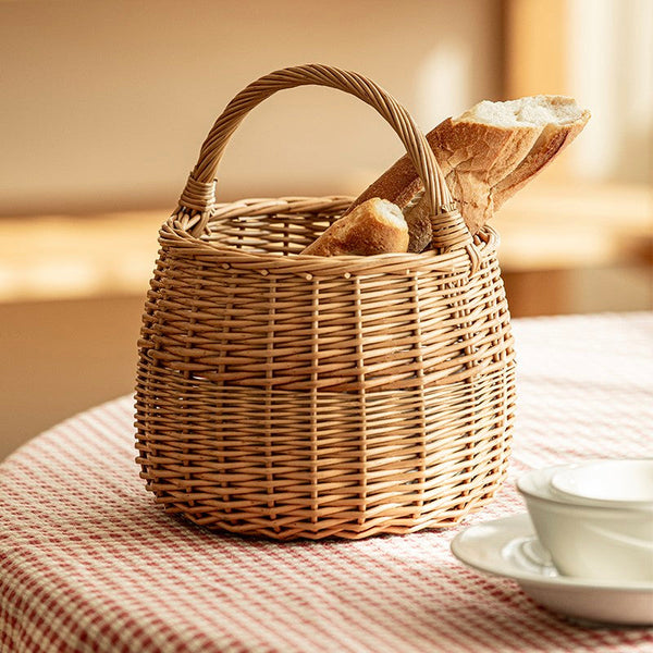 Storage Basket for Kitchen, Picnic Storage Basket with Handle, Hand-woven Wicker Storage Basket, Natural Fruit Basket, Willow Weaving Baskets for Vegetable-Art Painting Canvas