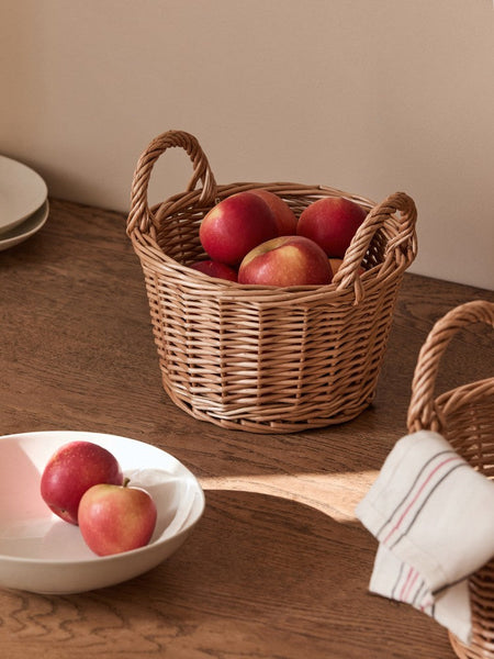 Large Picnic Fruit Basket with Handle, Natural Hand-woven Wicker Round Storage Basket, Lovely Willow Weaving Baskets for Vegetable, Natural Fruit Storage Basket, Kitchen Storage Baskets-Art Painting Canvas