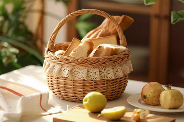 Storage Basket for Shelves, Picnic Storage Basket with Handle, Hand-woven Wicker Storage Basket, Natural Fruit Basket, Willow Weaving Baskets for Kitchen-Art Painting Canvas