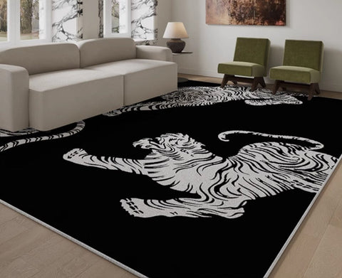 Tiger Black Contemporary Modern Rugs, Modern Rugs for Living Room, Abstract Contemporary Rugs Next to Bed, Modern Rugs for Dining Room-Art Painting Canvas