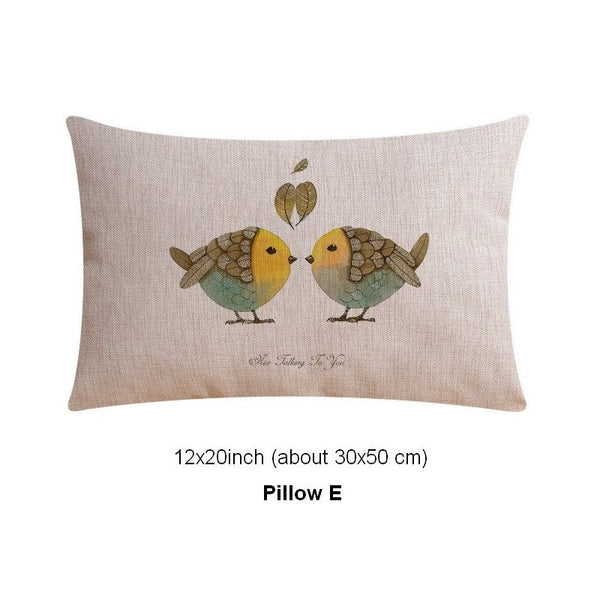Decorative Sofa Pillows for Dining Room, Simple Decorative Pillow Covers, Love Birds Throw Pillows for Couch, Singing Birds Decorative Throw Pillows-Art Painting Canvas