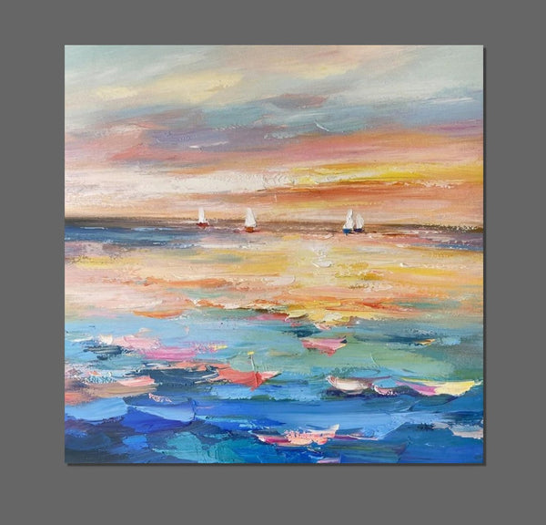 Abstract Landscape Wall Art for Bedroom, Sail Boat at Sea, Contemporary Modern Artwork, Large Modern Canvas Painting, Hand Painted Wall Art Painting-Art Painting Canvas