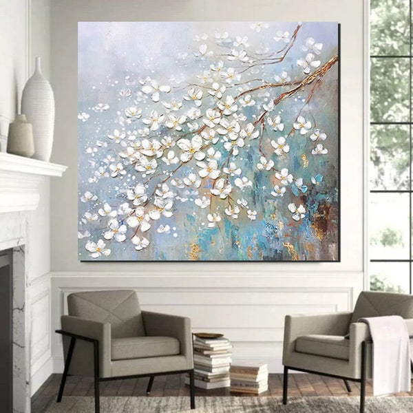 Abstract Flower Painting, Extra Large Abstract Paintings on Canvas, Hand Painted Abstract Painting, Bedroom Wall Art Ideas, Heavy Texture Painting-Art Painting Canvas