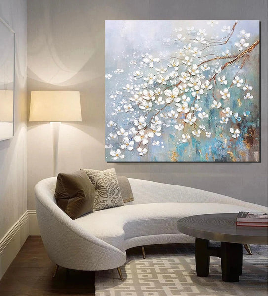 Abstract Flower Painting, Extra Large Abstract Paintings on Canvas, Hand Painted Abstract Painting, Bedroom Wall Art Ideas, Heavy Texture Painting-Art Painting Canvas
