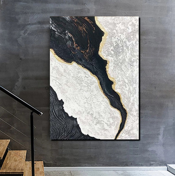 Black Modern Painting, Living Room Wall Art Ideas, Acrylic Canvas Paintings, Simple Wall Art Ideas, Contemporary Painting-Art Painting Canvas