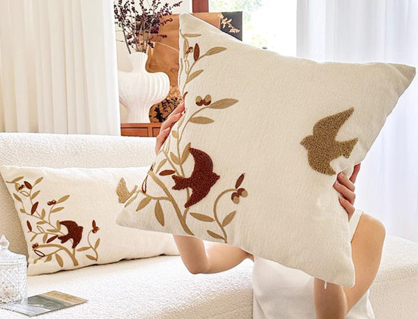Decorative Pillows for Couch, Square Decorative Pillow Covers, Farmhouse Decorative Pillows for Sofa, Spring Swallow Decorative Pillows for Bedroom-Art Painting Canvas