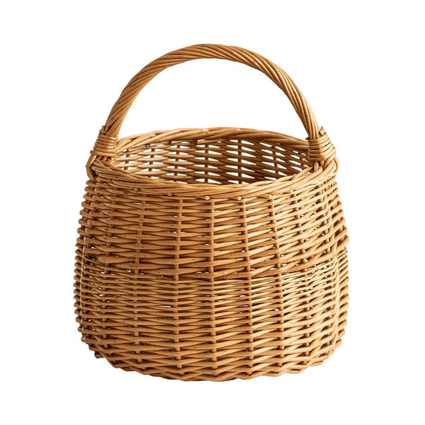 Storage Basket for Kitchen, Picnic Storage Basket with Handle, Hand-woven Wicker Storage Basket, Natural Fruit Basket, Willow Weaving Baskets for Vegetable-Art Painting Canvas