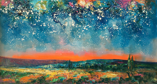Original Landscape Painting, Starry Night Sky Painting, Bedroom Wall Art Paintings, Custom Original Painting for Sale-Art Painting Canvas