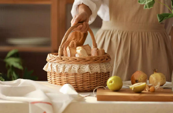 Storage Basket for Shelves, Picnic Storage Basket with Handle, Hand-woven Wicker Storage Basket, Natural Fruit Basket, Willow Weaving Baskets for Kitchen-Art Painting Canvas