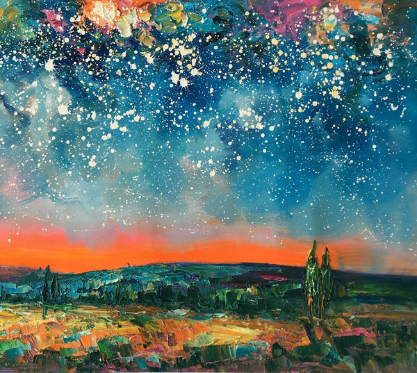 Original Landscape Painting, Starry Night Sky Painting, Bedroom Wall Art Paintings, Custom Original Painting for Sale-Art Painting Canvas