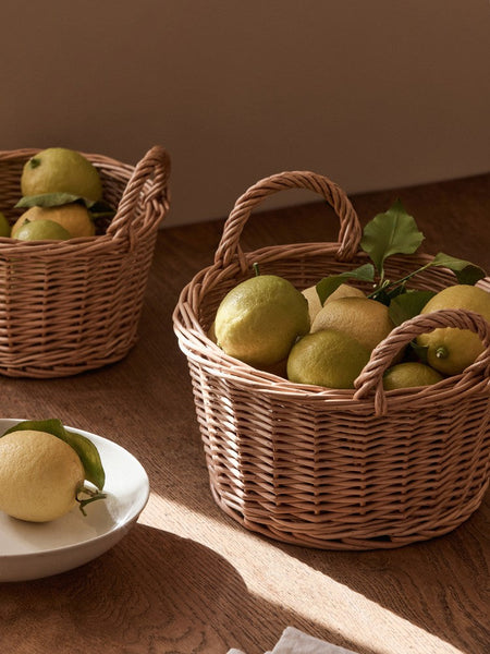 Large Picnic Fruit Basket with Handle, Natural Hand-woven Wicker Round Storage Basket, Lovely Willow Weaving Baskets for Vegetable, Natural Fruit Storage Basket, Kitchen Storage Baskets-Art Painting Canvas