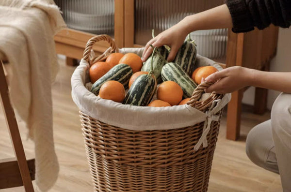 Large Food Storage Basket with Handle, Natural Hand-woven Wicker Storage Basket for Clothes, Willow Weaving Baskets for Clothes, Extra Large Kitchen Storage Baskets-Art Painting Canvas