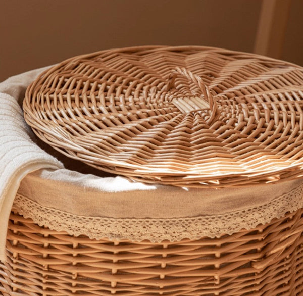 Hand-woven Wicker Storage Basket for Clothes, Large Round Storage Basket for Clothes, Willow Weaving Baskets for Clothes, Extra Large Kitchen Storage Baskets-Art Painting Canvas