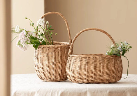 Wicker Storage Basket for Kitchen, Hand-woven Picnic Food Basket with Handle, Willow Weaving Baskets for Vegetable, Natural Fruit Basket, Storage Basket for Shelves-Art Painting Canvas
