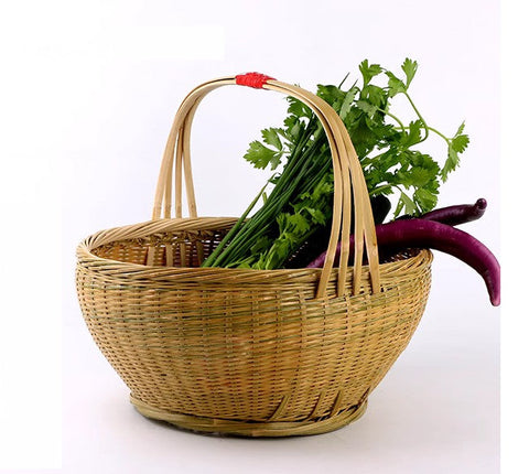 Picnic Food Basket with Handle, Large Natural Hand-woven Bamboo Basket, Natural Fruit Basket Lovely Bamboo Baskets for Vegetable, Kitchen Storage Baskets-Art Painting Canvas