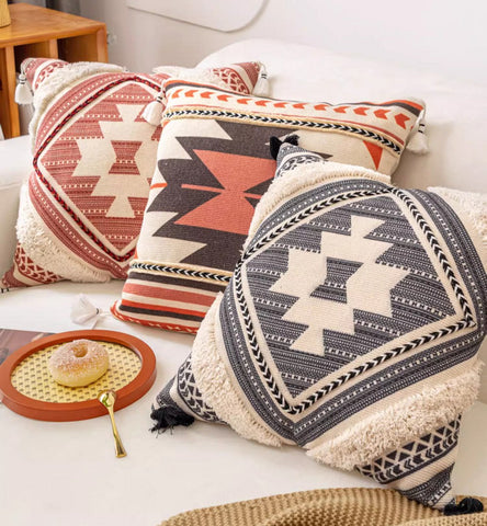 Geometric Modern Pillow Covers, Square Pillows for Couch, Oriental Decorative Throw Pillows for Living Room, Bohemian Decorative Sofa Pillows-Art Painting Canvas