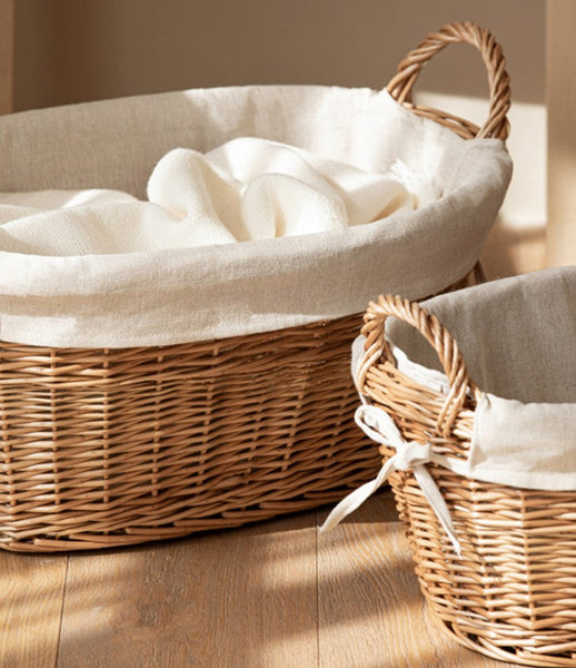Large Kitchen Round Storage Baskets, Large Food Storage Basket with Handle, Natural Hand-woven Wicker Storage Basket for Clothes, Willow Weaving Baskets for Toys-Art Painting Canvas