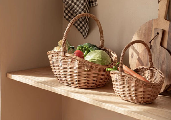Natural Hand-woven Wicker Storage Basket, Large Picnic Food Basket with Handle, Lovely Willow Weaving Baskets for Vegetable, Natural Fruit Basket, Kitchen Storage Baskets-Art Painting Canvas