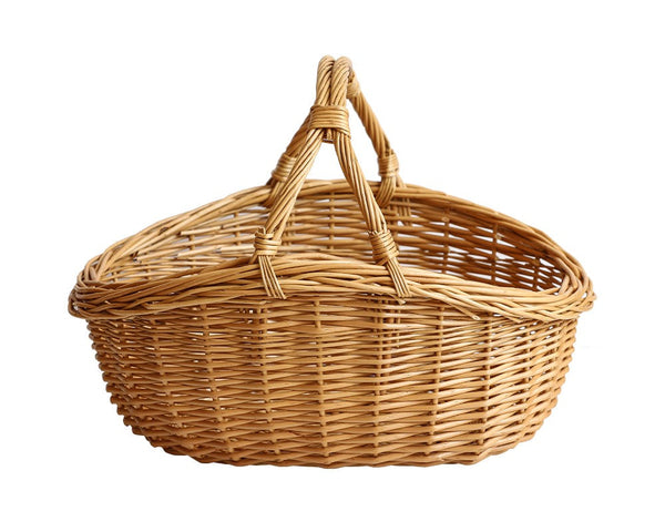 Large Kitchen Storage Baskets, Picnic Storage Basket with Handle, Hand-woven Wicker Storage Basket, Willow Weaving Baskets for Vegetable, Natural Fruit Basket-Art Painting Canvas