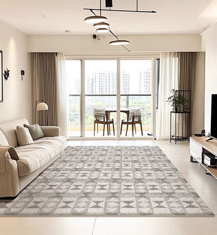 Modern Floor Rugs for Bedroom, Extra Large Geometric Modern Rugs for Office, Large Gray Floor Rugs for Living Room, Dining Room Floor Rug-Art Painting Canvas