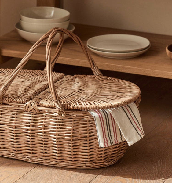 Extra Large Picnic Food Basket with Handle, Kitchen Storage Baskets, Natural Hand-woven Wicker Storage Basket, Lovely Willow Weaving Baskets for Vegetable, Natural Fruit Basket-Art Painting Canvas