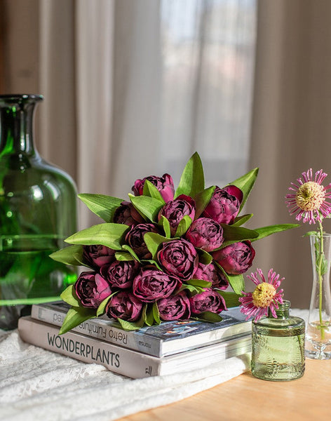 Purple Tulip Flowers, Bedroom Flower Arrangement Ideas, Spring Artificial Floral for Dining Room Table, Simple Modern Floral Arrangement Ideas for Home Decoration-Art Painting Canvas
