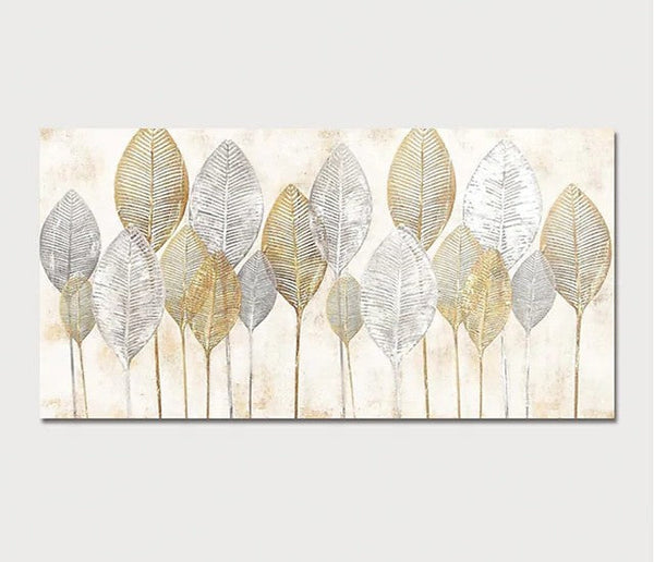 Abstract Leaves Paintings, Contemporary Wall Art Paintings, Simple Modern Paintings for Dining Room-Art Painting Canvas