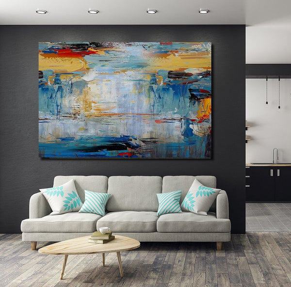 Acrylic Paintings for Living Room, Large Simple Modern Art, Blue Abstract Acrylic Painting, Contemporary Wall Art Paintings-Art Painting Canvas