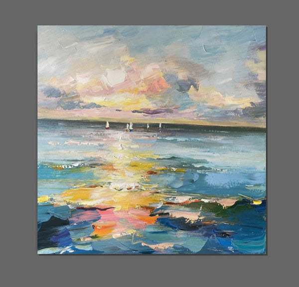 Sail Boat at Sea, Contemporary Modern Artwork, Abstract Landscape Wall Art for Bedroom, Large Modern Canvas Painting, Hand Painted Wall Art Painting-Art Painting Canvas