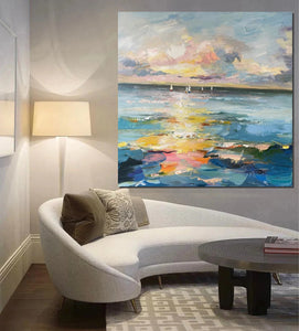 Sail Boat at Sea, Contemporary Modern Artwork, Abstract Landscape Wall Art for Bedroom, Large Modern Canvas Painting, Hand Painted Wall Art Painting-Art Painting Canvas