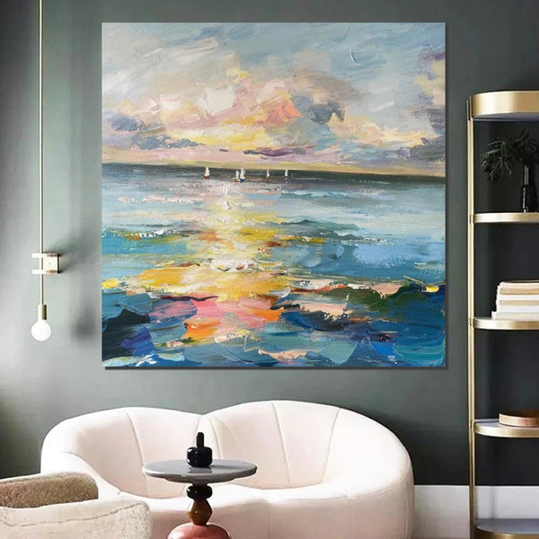 Sail Boat at Sea, Contemporary Modern Artwork, Abstract Landscape Wall Art for Bedroom, Large Modern Canvas Painting, Hand Painted Wall Art Painting-Art Painting Canvas