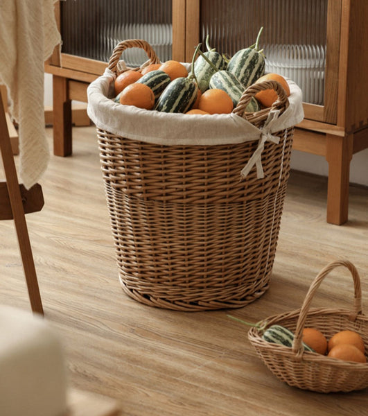 Large Food Storage Basket with Handle, Natural Hand-woven Wicker Storage Basket for Clothes, Willow Weaving Baskets for Clothes, Extra Large Kitchen Storage Baskets-Art Painting Canvas