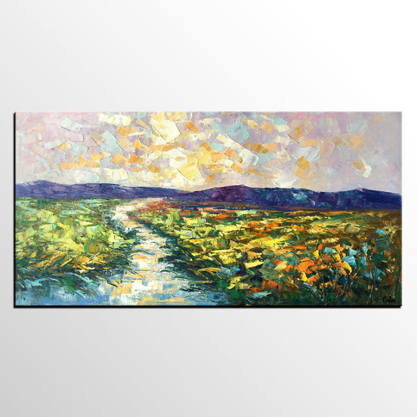 Mountain River Painting, Canvas Oil Paintings, Bedroom Wall Art Paintings, Custom Large Original Oil Painting