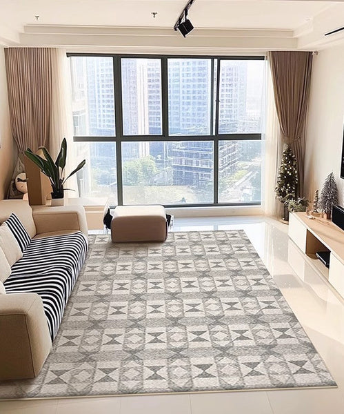 Modern Floor Rugs for Bedroom, Extra Large Geometric Modern Rugs for Office, Large Gray Floor Rugs for Living Room, Dining Room Floor Rug-Art Painting Canvas