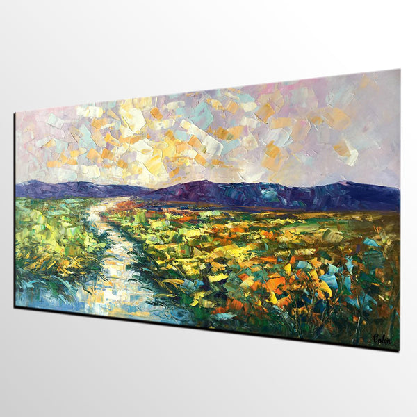 Mountain River Painting, Canvas Oil Paintings, Bedroom Wall Art Paintings, Custom Large Original Oil Painting-Art Painting Canvas