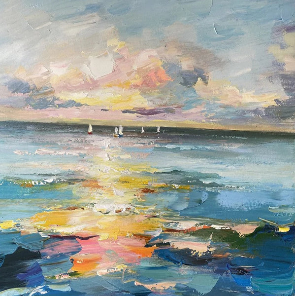 Sail Boat at Sea, Contemporary Modern Artwork, Abstract Landscape Wall Art for Bedroom, Large Modern Canvas Painting, Hand Painted Wall Art Painting-Art Painting Canvas