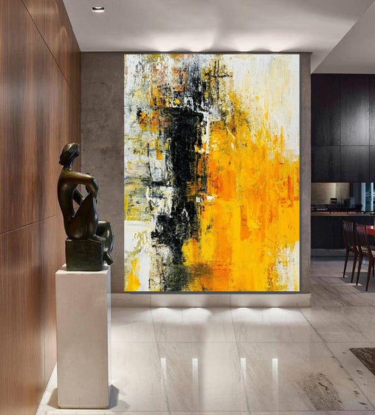 Canvas Painting for Living Room, Simple Modern Art, Yellow Modern Wall Art Painting, Huge Contemporary Abstract Artwork for Bedroom-Art Painting Canvas
