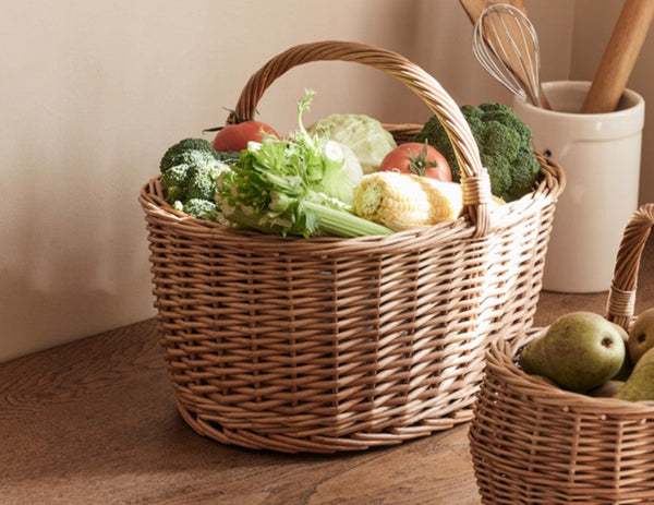 Large Picnic Food Basket with Handle, Natural Hand-woven Wicker Storage Basket, Willow Weaving Baskets for Vegetable, Natural Fruit Basket, Kitchen Storage Baskets-Art Painting Canvas