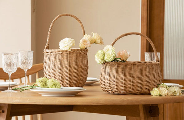 Wicker Storage Basket for Kitchen, Hand-woven Picnic Food Basket with Handle, Willow Weaving Baskets for Vegetable, Natural Fruit Basket, Storage Basket for Shelves-Art Painting Canvas