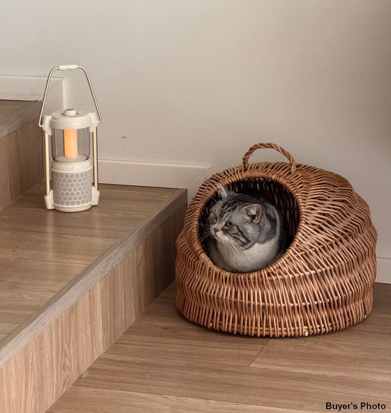 Indoor Cat Bed, Natural Wicker Cat House Basket with Washable Cushion for Indoor Cats and Dogs-Art Painting Canvas