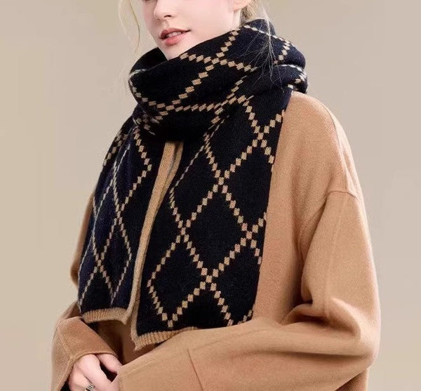 Elegant Wool Scarves, Black Brown Warm Winter Scarf, Winter Wool Scarf, Soft Cashmere Scarf for Women, Cold Weather Scarf, Fashion Scarf, Christmas Gifts for Her, Holiday Scarf-Art Painting Canvas