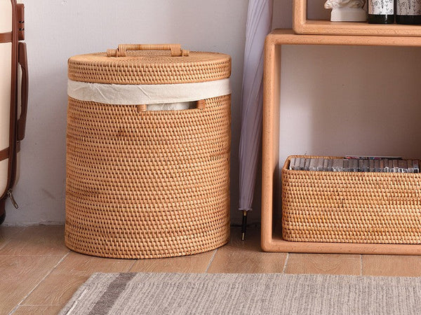 Large Laundry Storage Basket with Lid, Large Rattan Storage Basket for Bathroom, Woven Round Storage Basket for Clothes-Art Painting Canvas