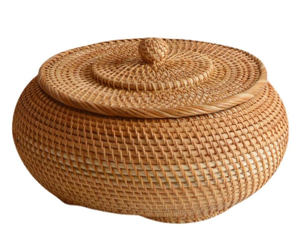 Rattan Storage Basket for Kitchen, Storage Basket for Picnic, Small Storage Baskets, Round Storage Basket with Lid, Woven Storage Baskets-Art Painting Canvas