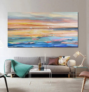Oversized Canvas Painting for Sale, Simple Painting Ideas for Dining Room, Acrylic Painting on Canvas, Modern Acrylic Canvas Painting, Sail Boat Paintings-Art Painting Canvas