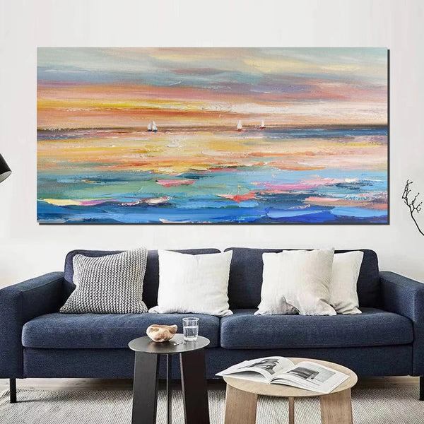 Oversized Canvas Painting for Sale, Simple Painting Ideas for Dining Room, Acrylic Painting on Canvas, Modern Acrylic Canvas Painting, Sail Boat Paintings-Art Painting Canvas