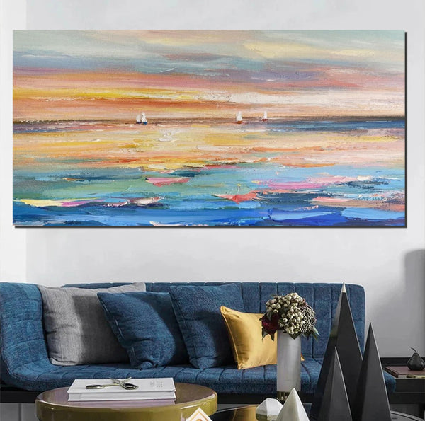 Oversized Canvas Painting for Sale, Simple Painting Ideas for Dining Room, Acrylic Painting on Canvas, Modern Acrylic Canvas Painting, Sail Boat Paintings-Art Painting Canvas