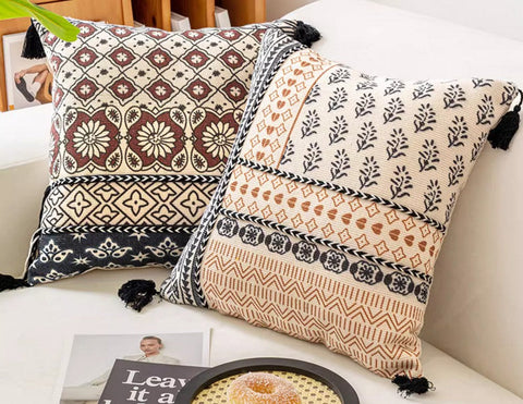 Decorative Throw Pillows for Living Room, Bohemian Decorative Sofa Pillows, Geometric Modern Pillows, Oriental Square Pillows for Couch-Art Painting Canvas